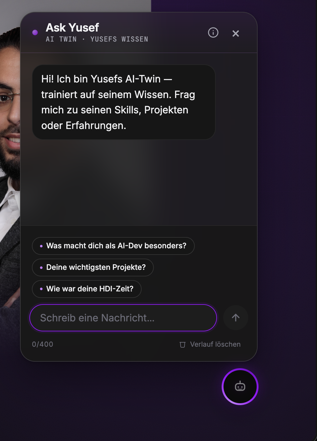 Ask Yusef chat, open